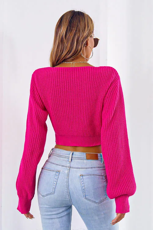 Alice Long Bishop Sleeve Cropped Sweater with Bow | 4 colors | Poundton