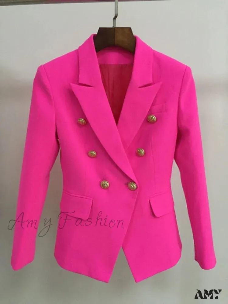 Amy Fashion - Classic Double Breasted Metal Lion Buttons Blazer