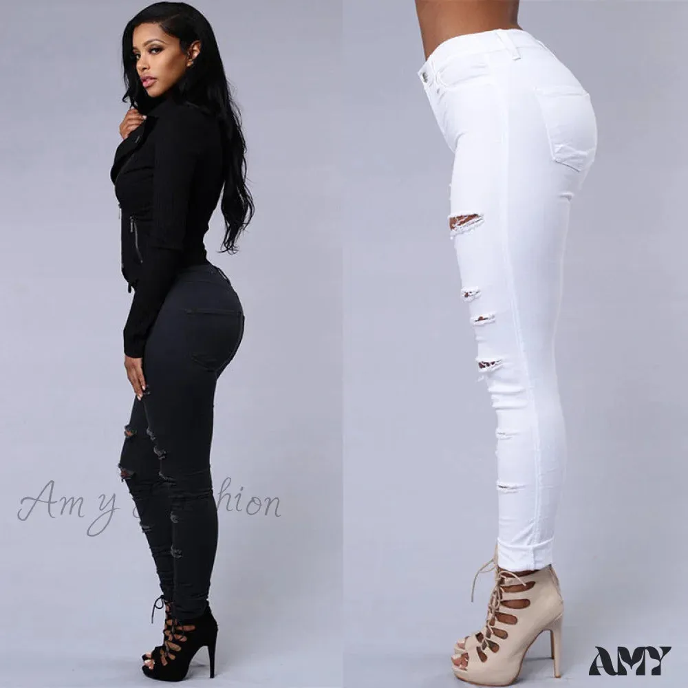 Amy Fashion - Hot Sale Ripped Jeans