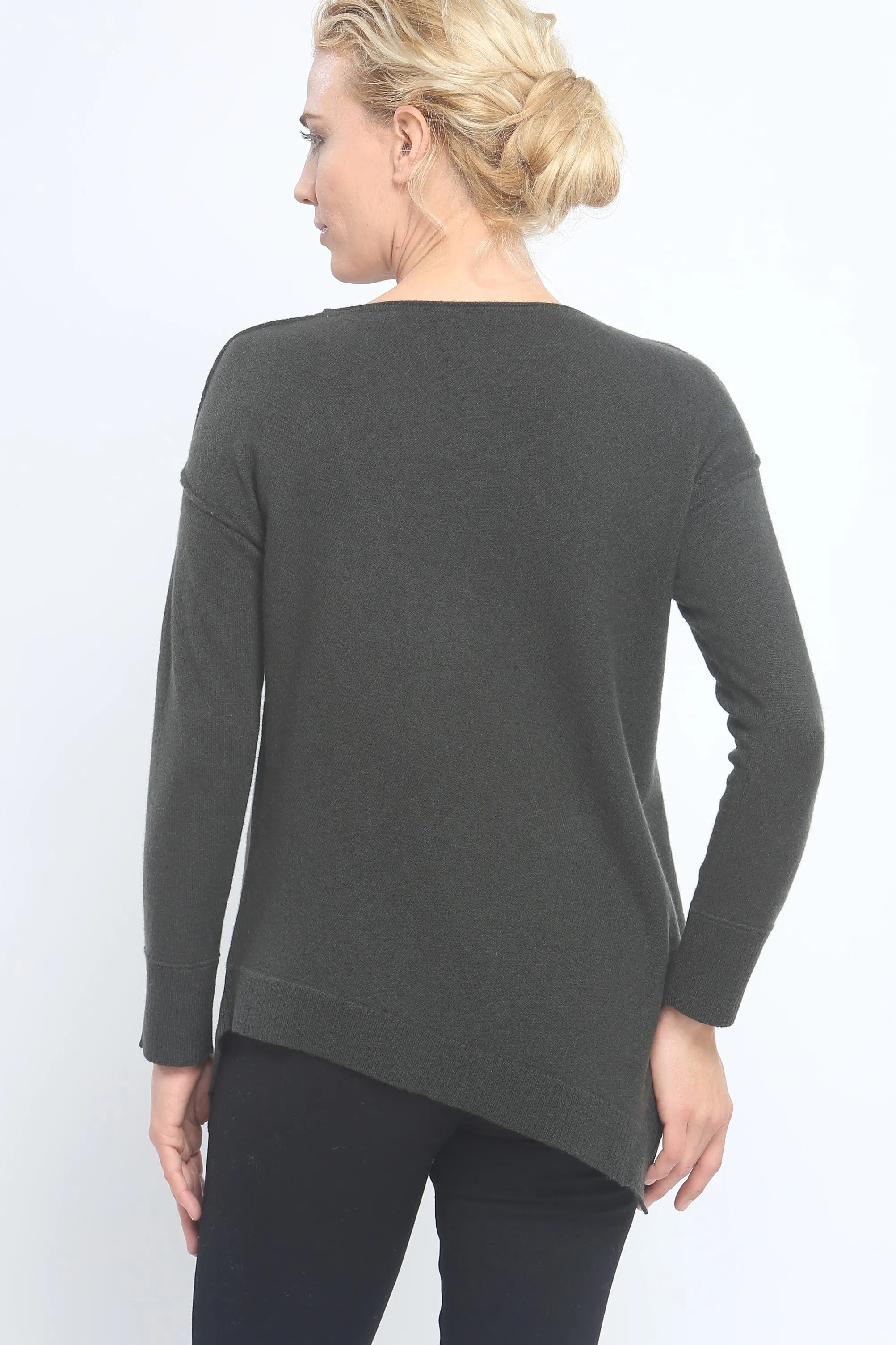 Asymmetrical Color Block Crewneck Sweater in Mongolia Cashmere