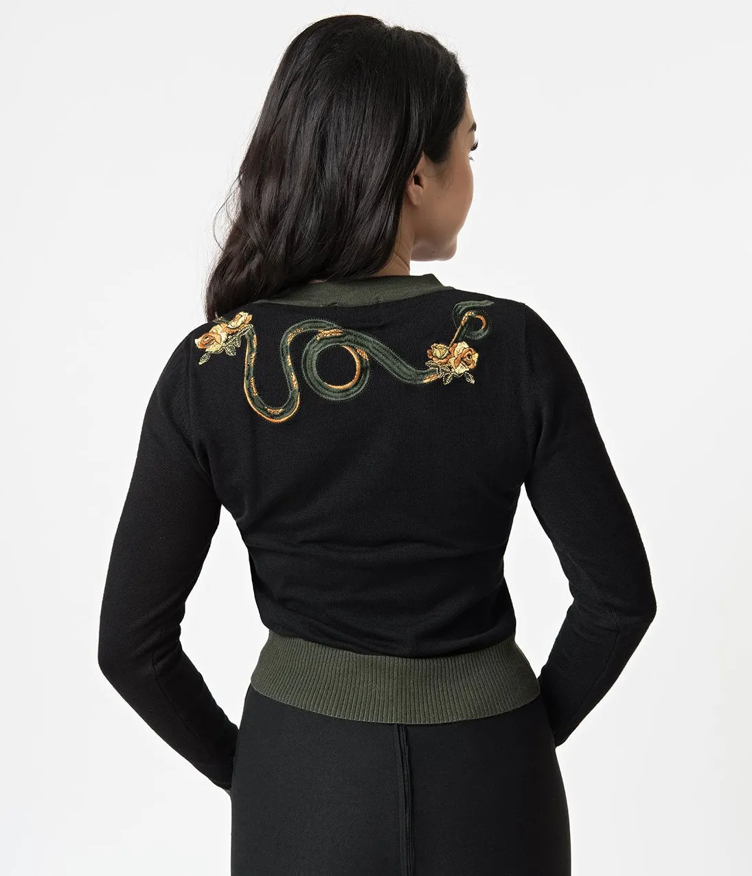 Black & Green Serpent Long Sleeve Knit Sweater Top