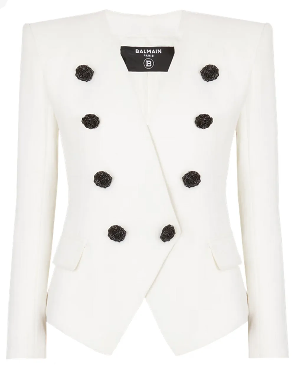 Blanc Crepe Collarless Double Breasted Jacket