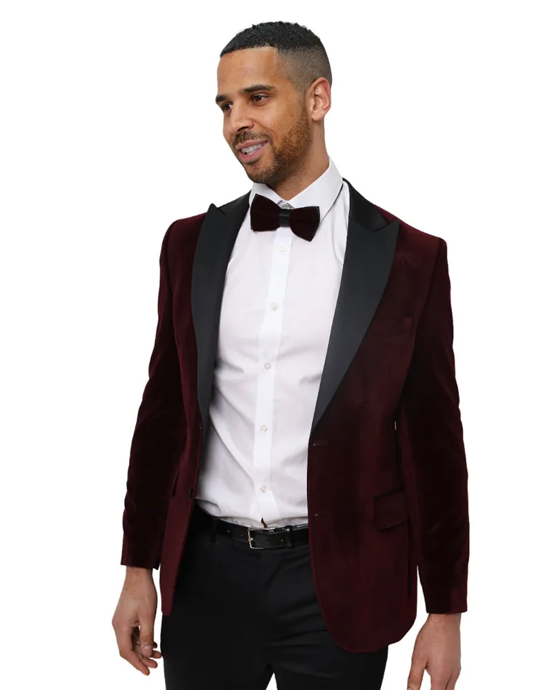 Burgundy Velvet Feel Plain Blazer