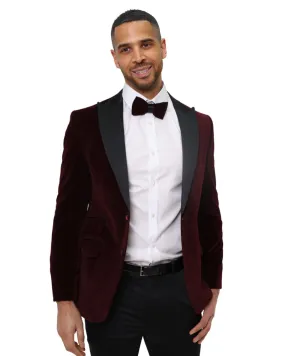 Burgundy Velvet Feel Plain Blazer