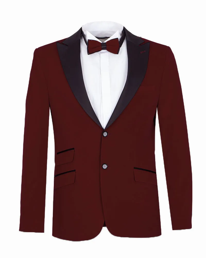 Burgundy Velvet Feel Plain Blazer