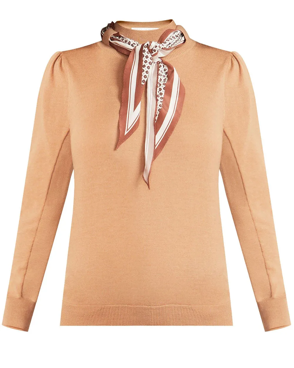 Camel Essesnza Tie Neck Sweater