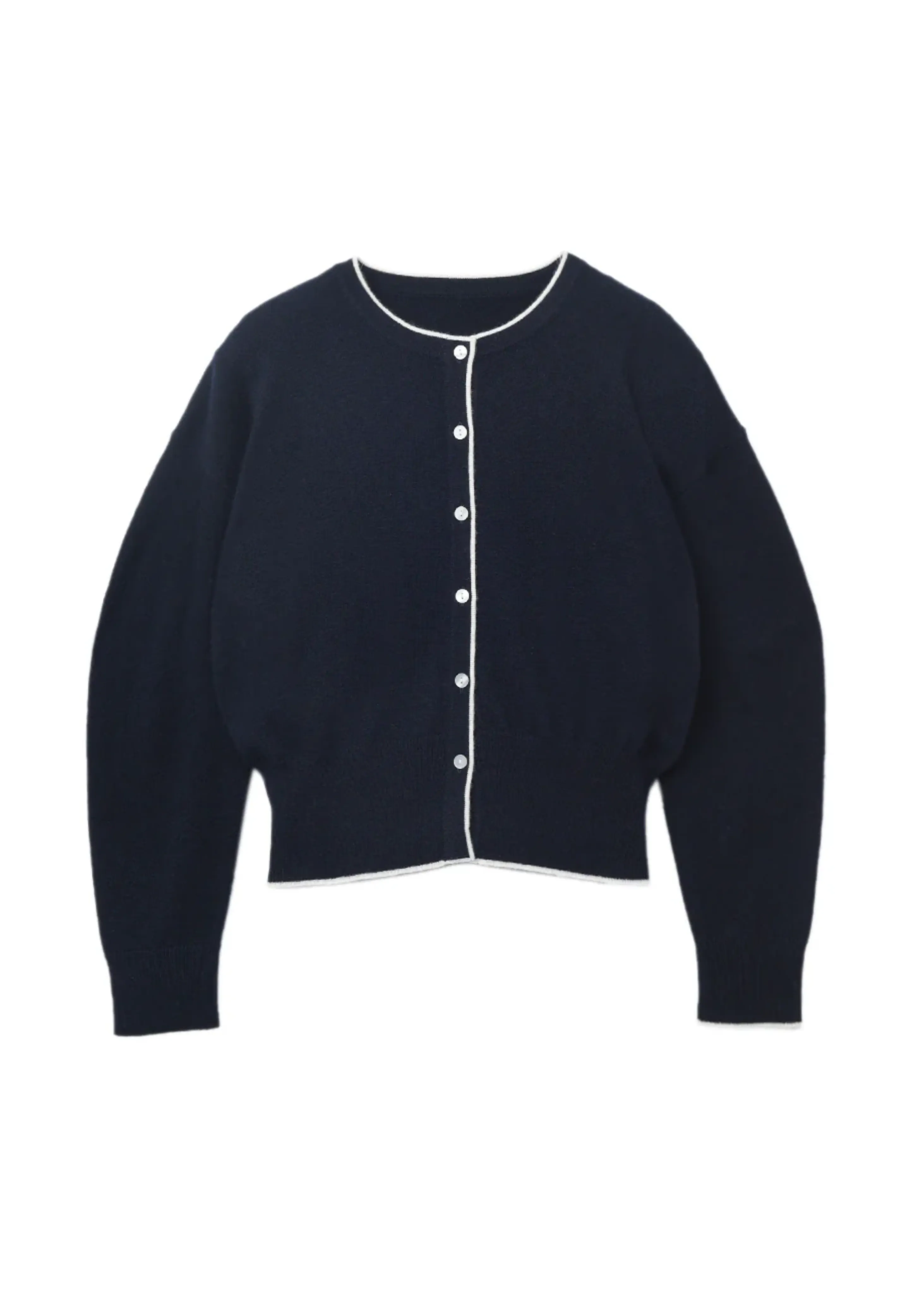 Cashmere volume sleeve cardigan, navy