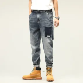 Contrast Patchwork Distressed Loose Jeans