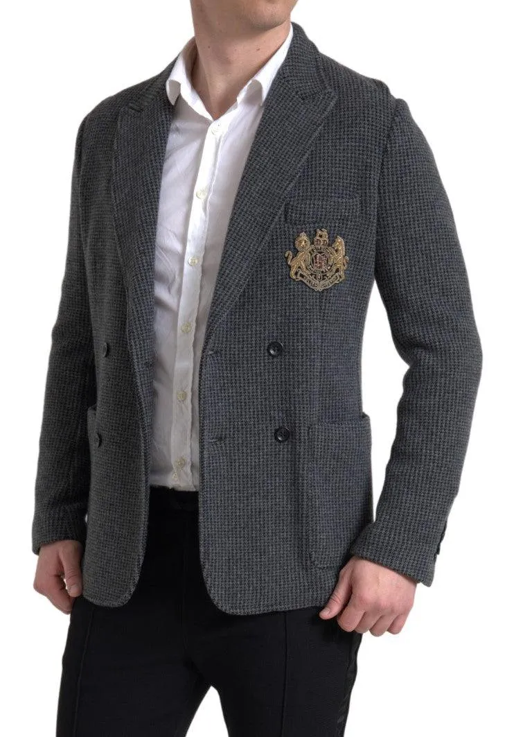 Dolce & Gabbana Gray Logo Embroidery Double Breasted Blazer