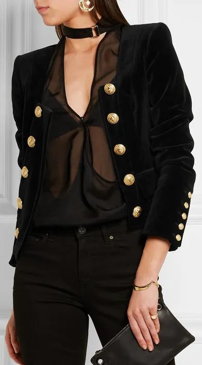 Double-Breasted Black Velvet Jacket