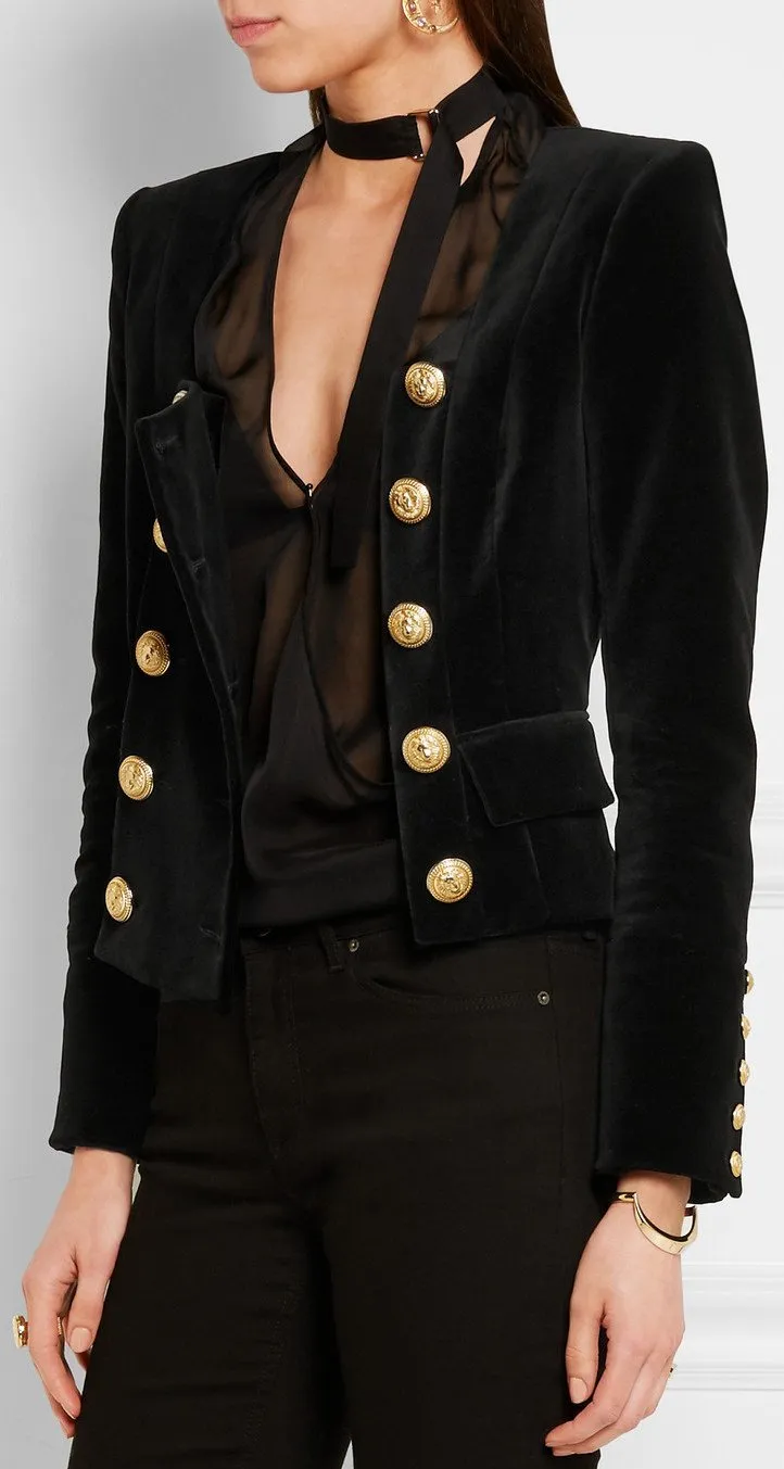 Double-Breasted Black Velvet Jacket