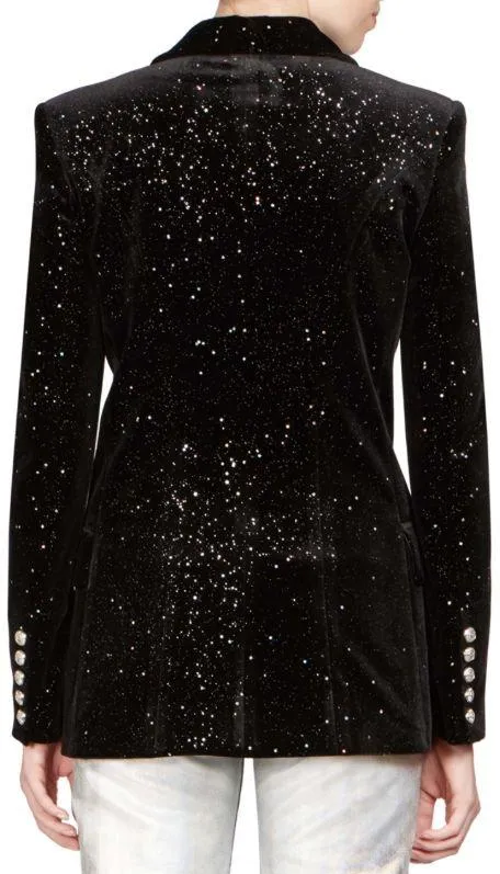 Double-Breasted Star-Glitter Velvet Blazer