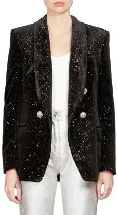 Double-Breasted Star-Glitter Velvet Blazer