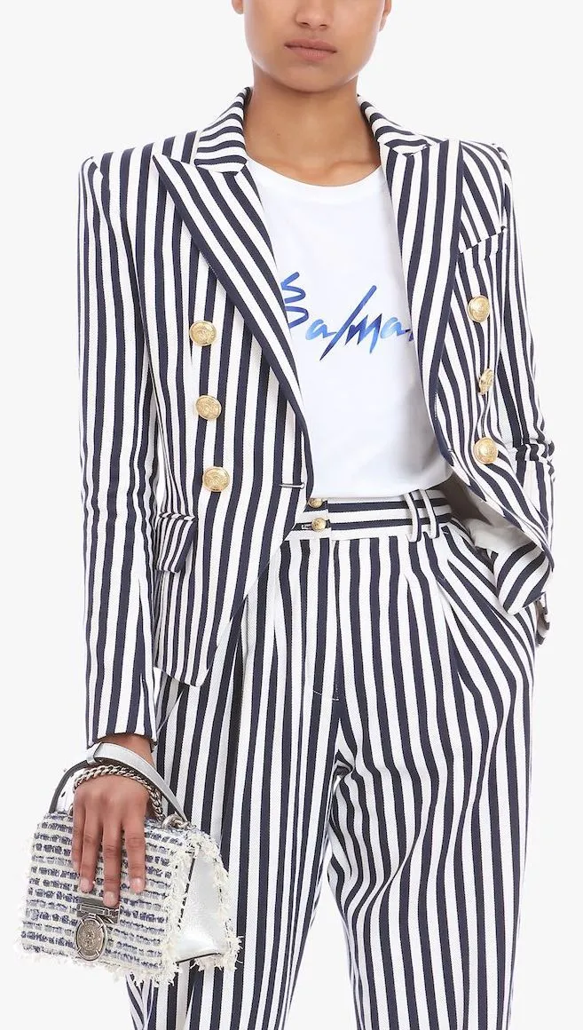 Double-Breasted Striped Blazer