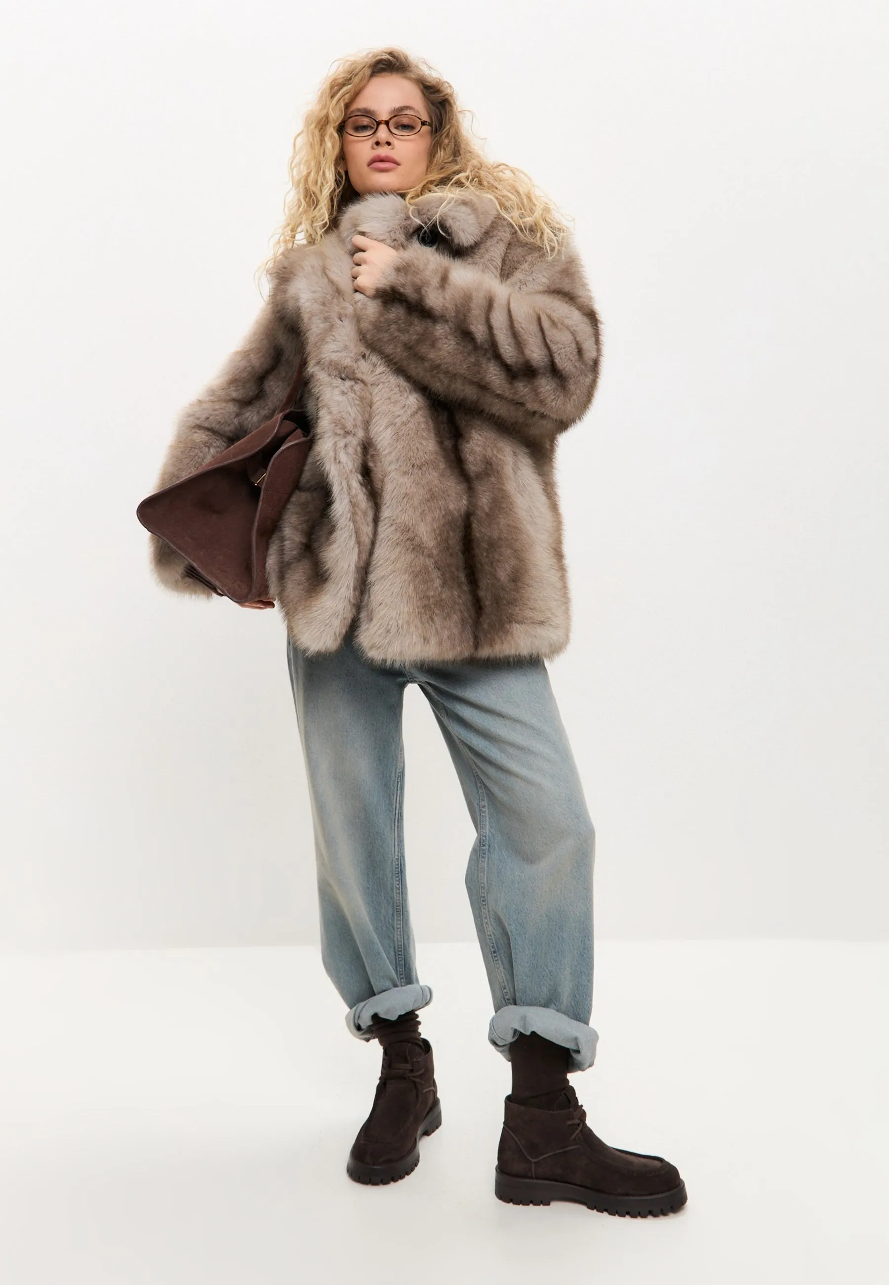 Elegant Brown Faux Fur Coat - Luxurious Winter Outerwear for Women - Brown