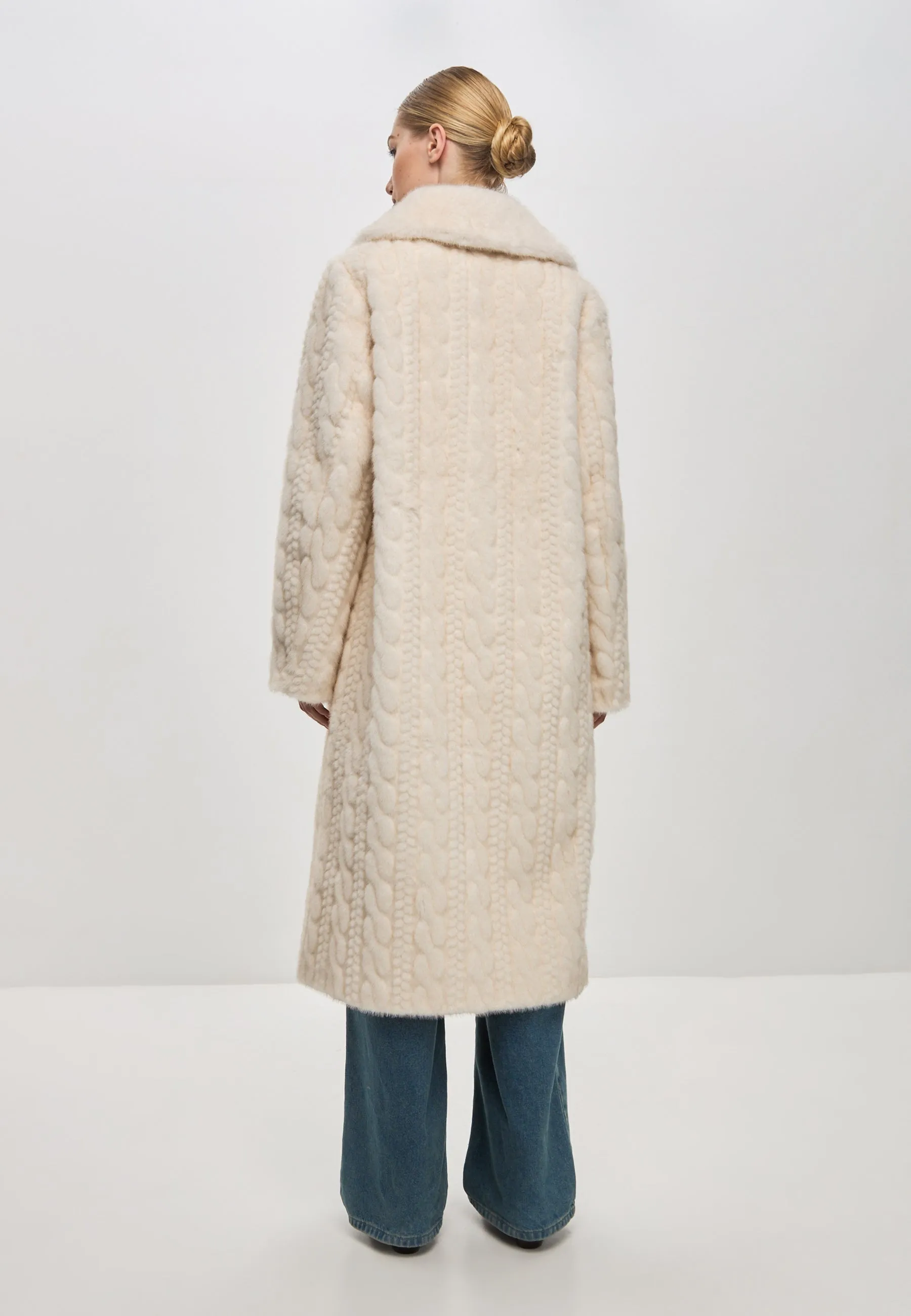 Elegant Cream Cable Knit Faux Fur Coat Hildi