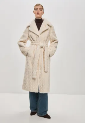 Elegant Cream Cable Knit Faux Fur Coat Hildi