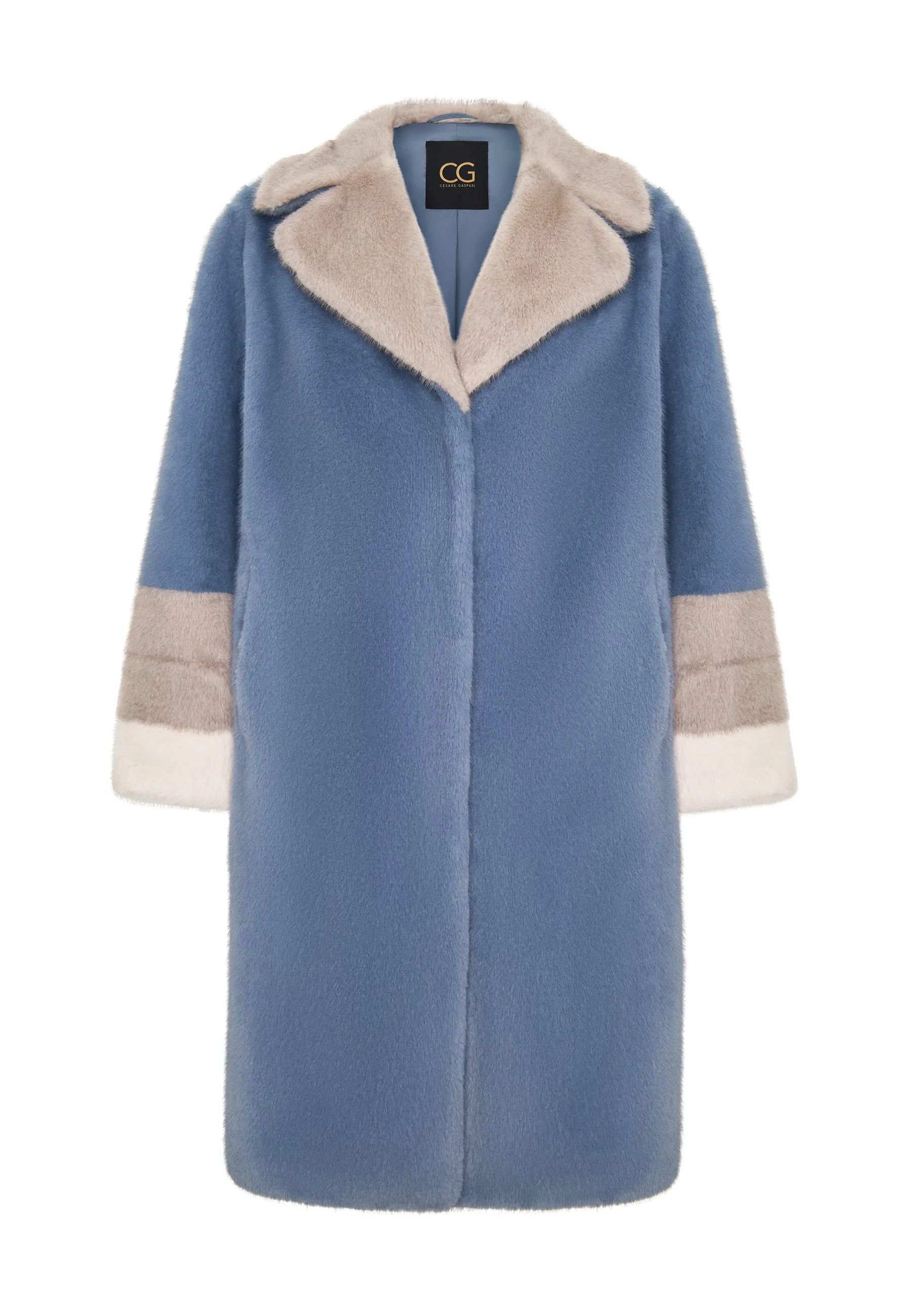 Elegant Faux Fur Coat Crystal - Blue