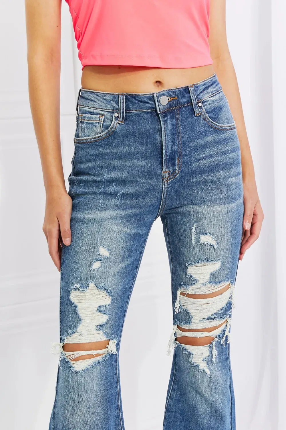 Full Size Hazel High Rise Distressed Flare Jeans