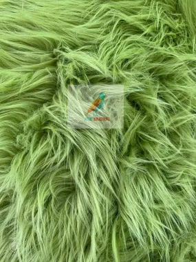 Green Solid Mongolian Long Pile Animal Faux Fur Fabric For Coats, Fur Clothing, Blankets, Bed Spreads, Throw Blanket Sold By The Yard