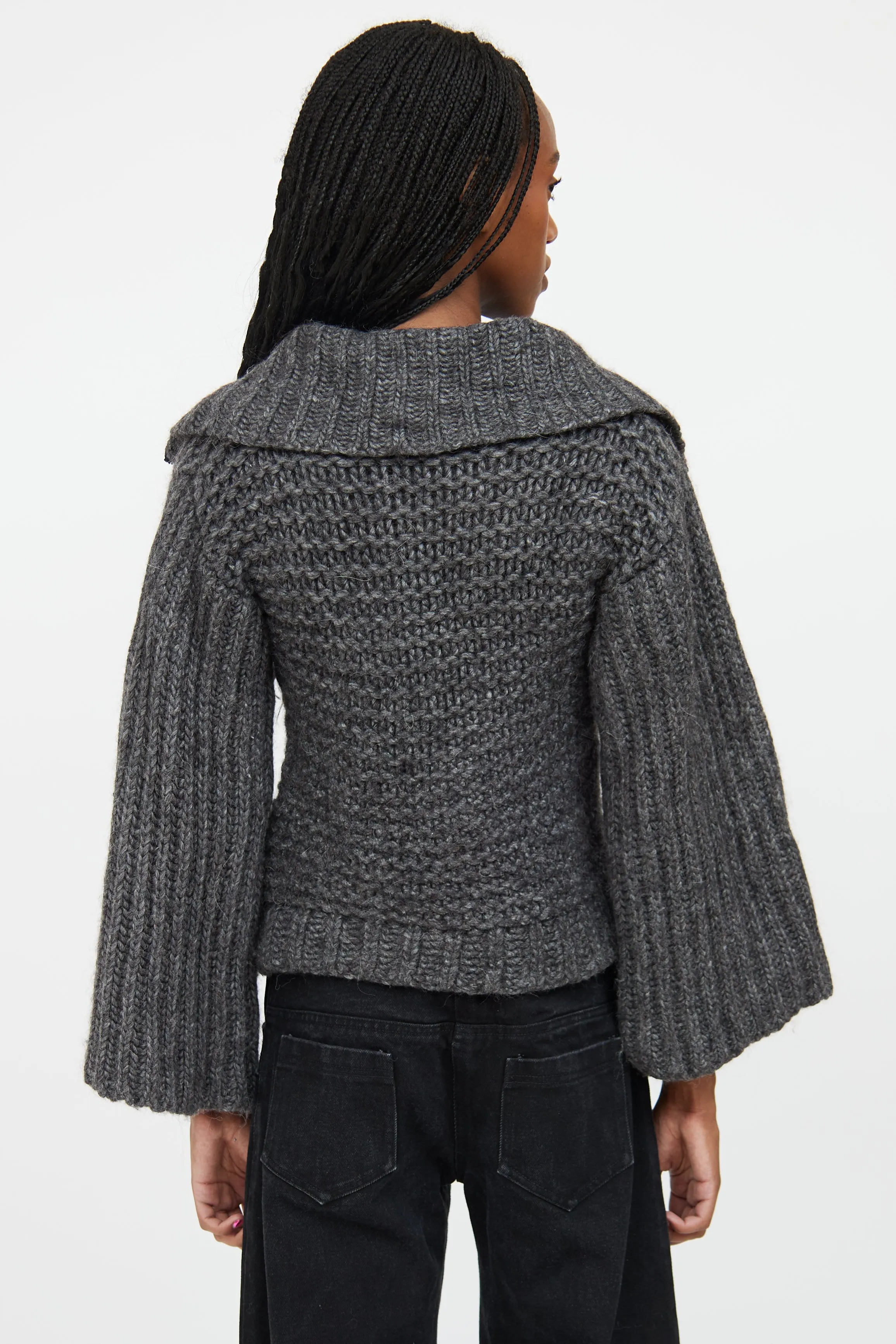 Grey Funnel Neck Knit Sweater