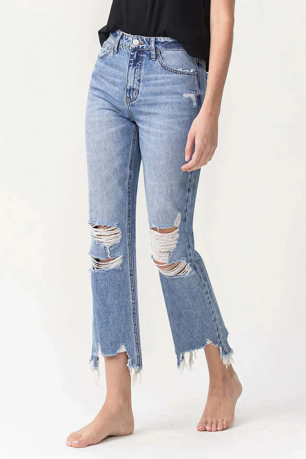 High Rise Distressed Straight Jeans