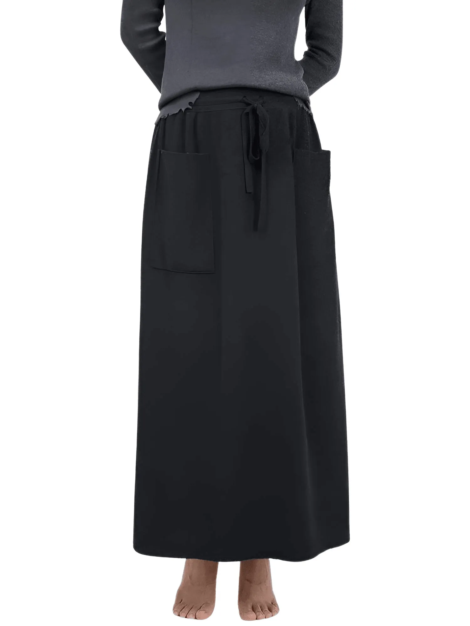 High Waist Cashmere Wool Long Skirt With Pockets