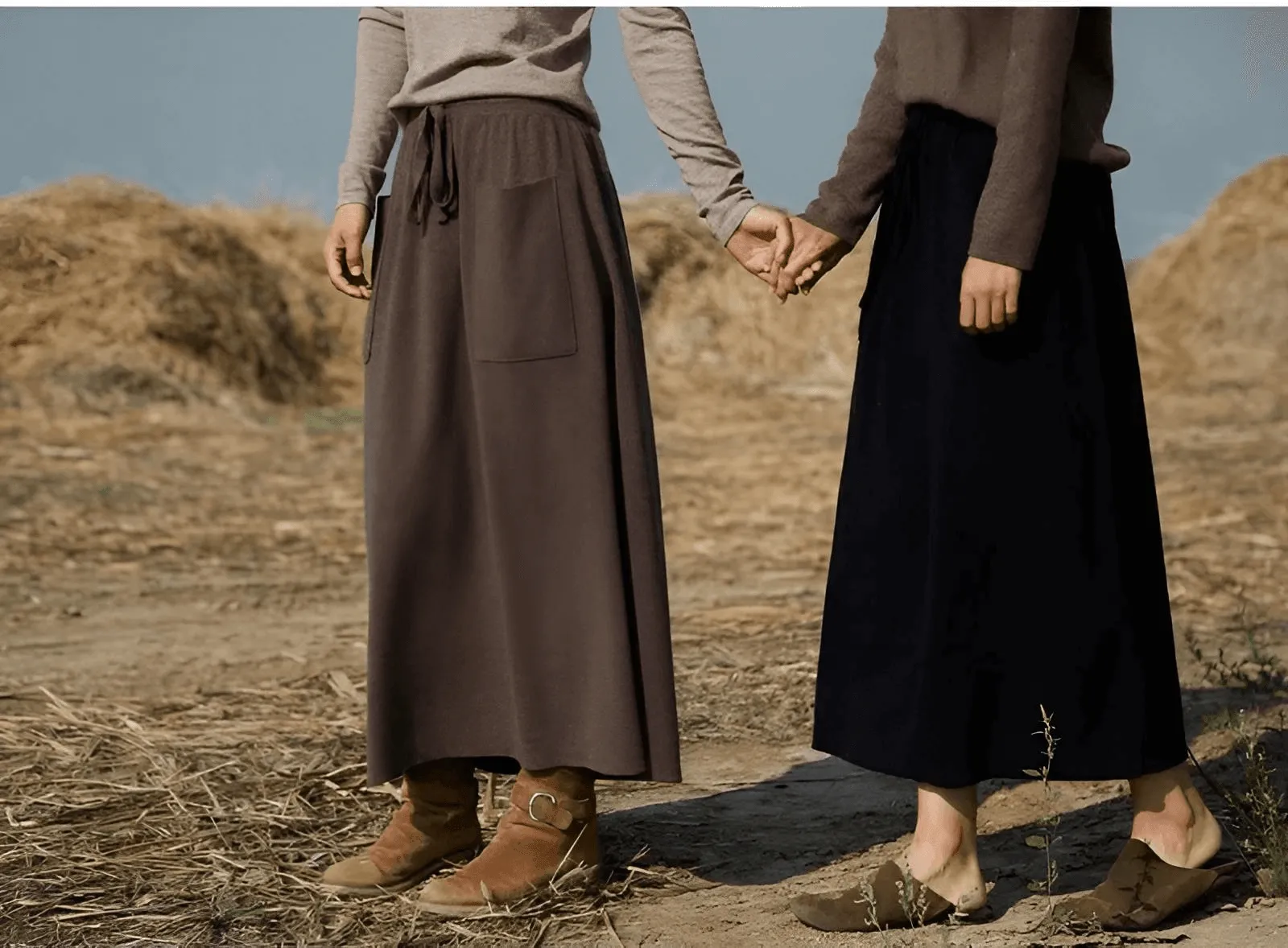 High Waist Cashmere Wool Long Skirt With Pockets