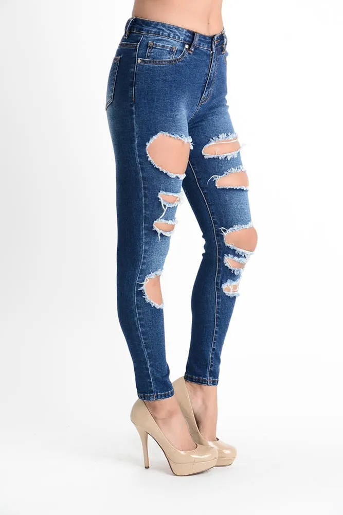 High Waisted Destroyed Skinny Jeans