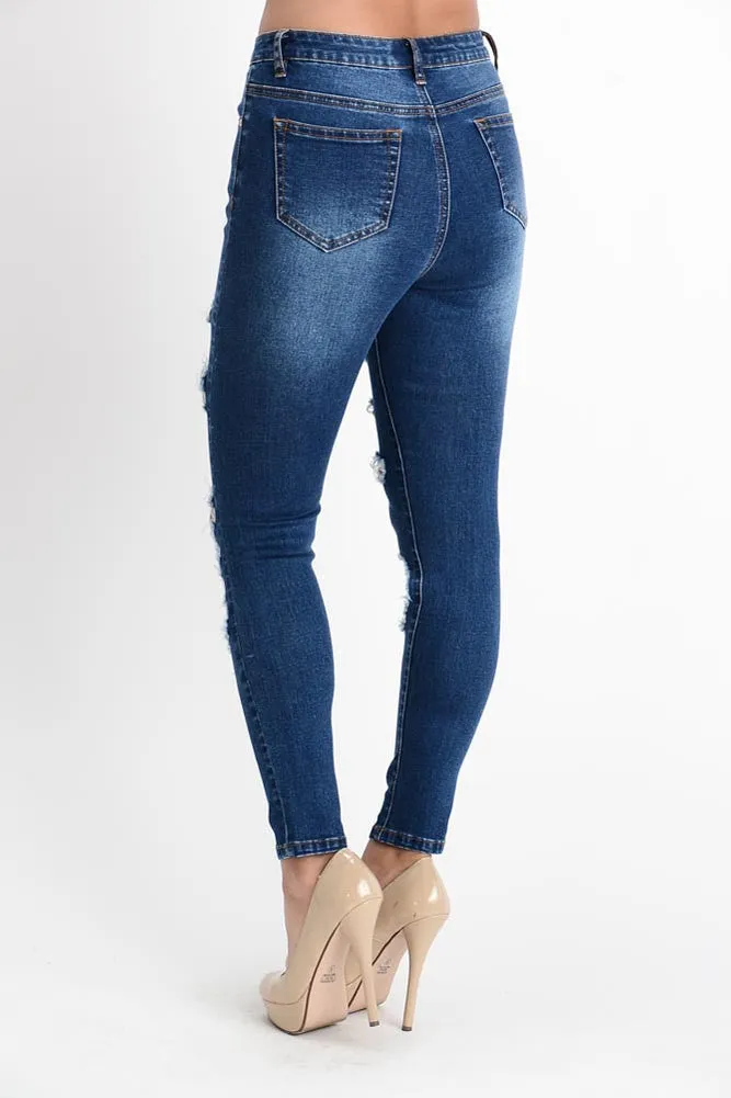 High Waisted Destroyed Skinny Jeans