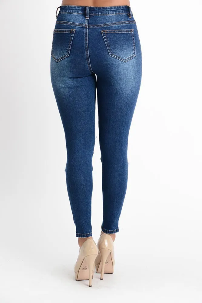 High Waisted Destroyed Skinny Jeans