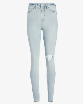 High Waisted Light Wash Ripped Skinny Jeans in Light Wash