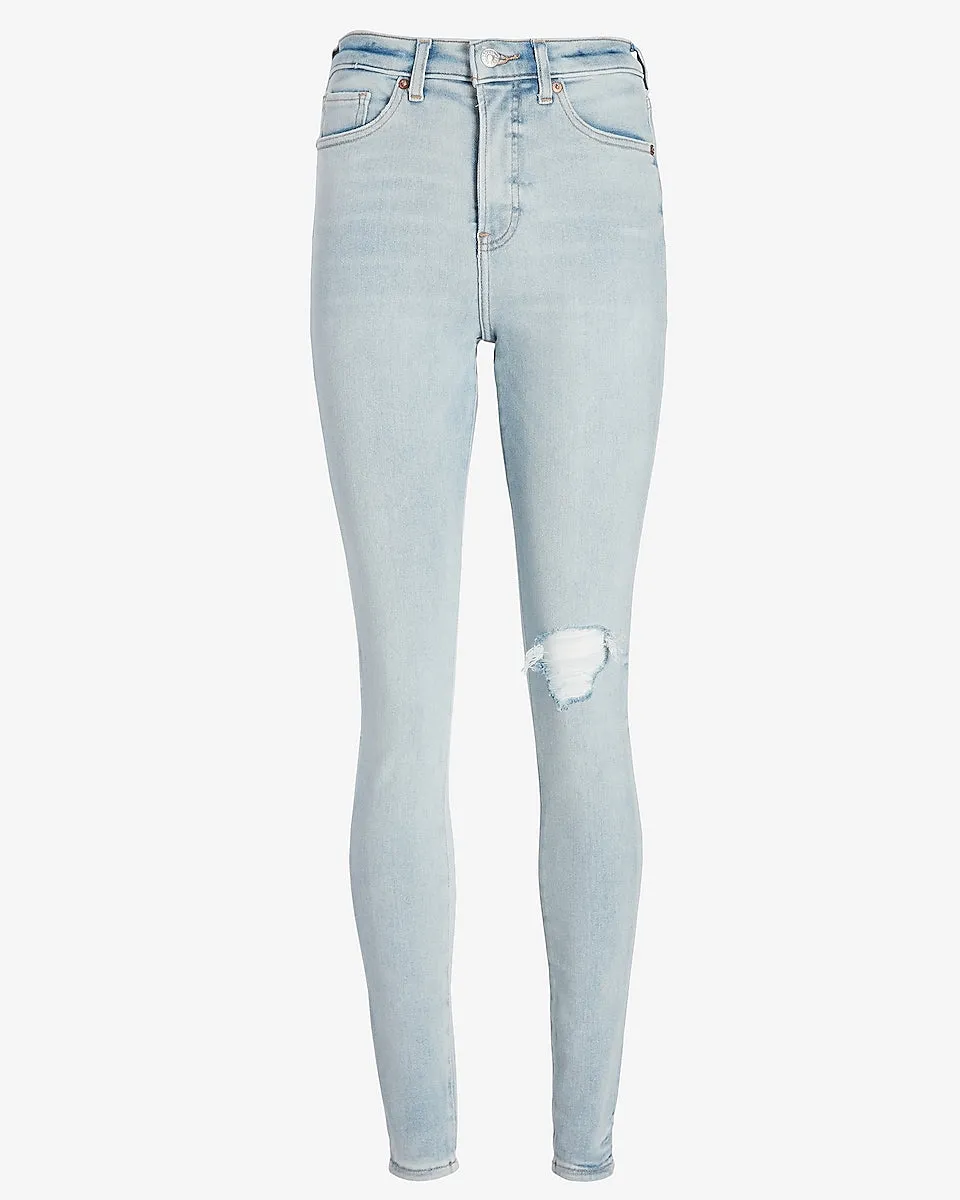 High Waisted Light Wash Ripped Skinny Jeans in Light Wash