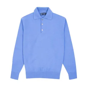 Isfahan Blue Balvenie 3 Button 4ply Cashmere Polo Sweater