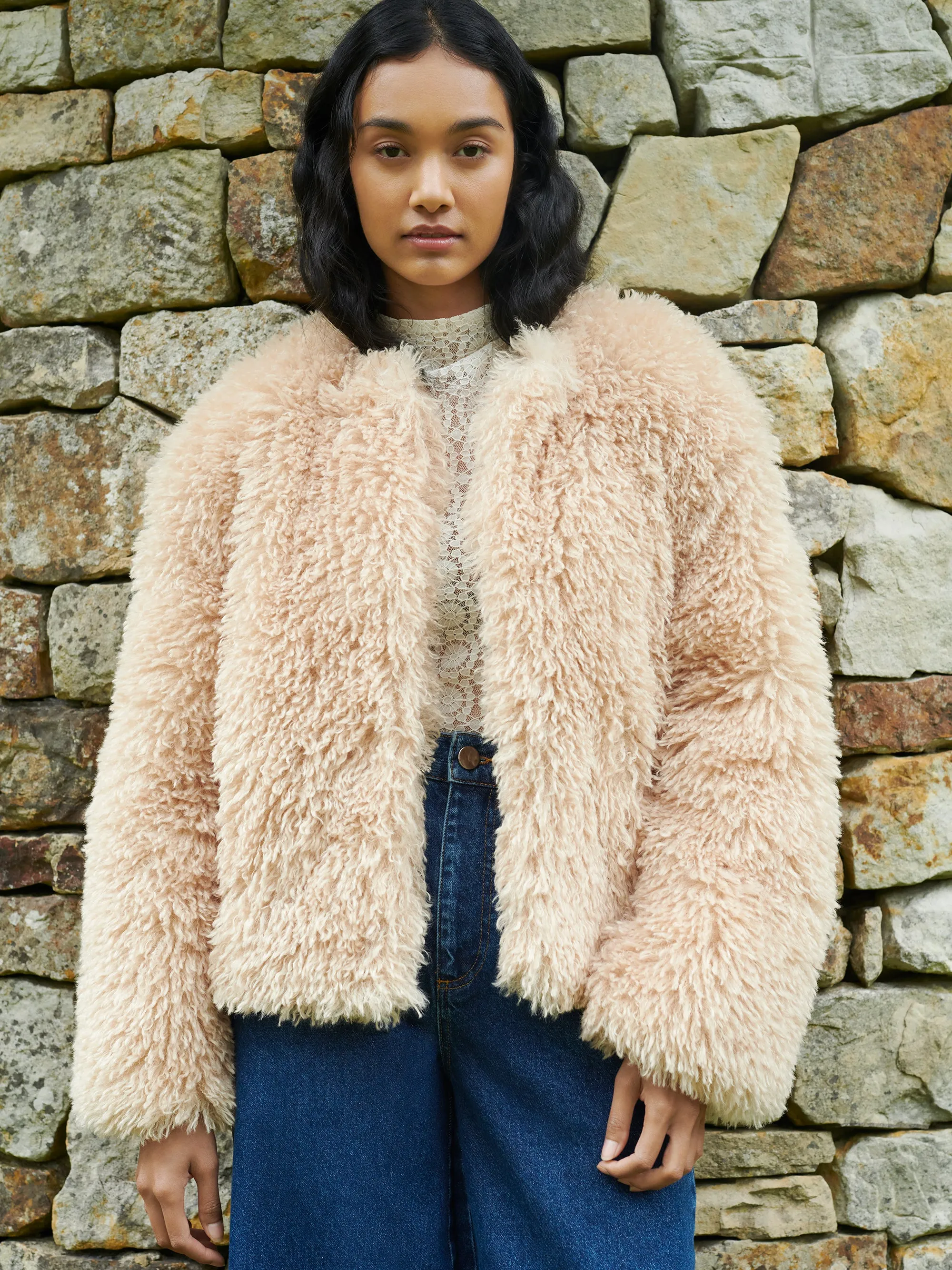 Issy Beige Faux Fur Jacket