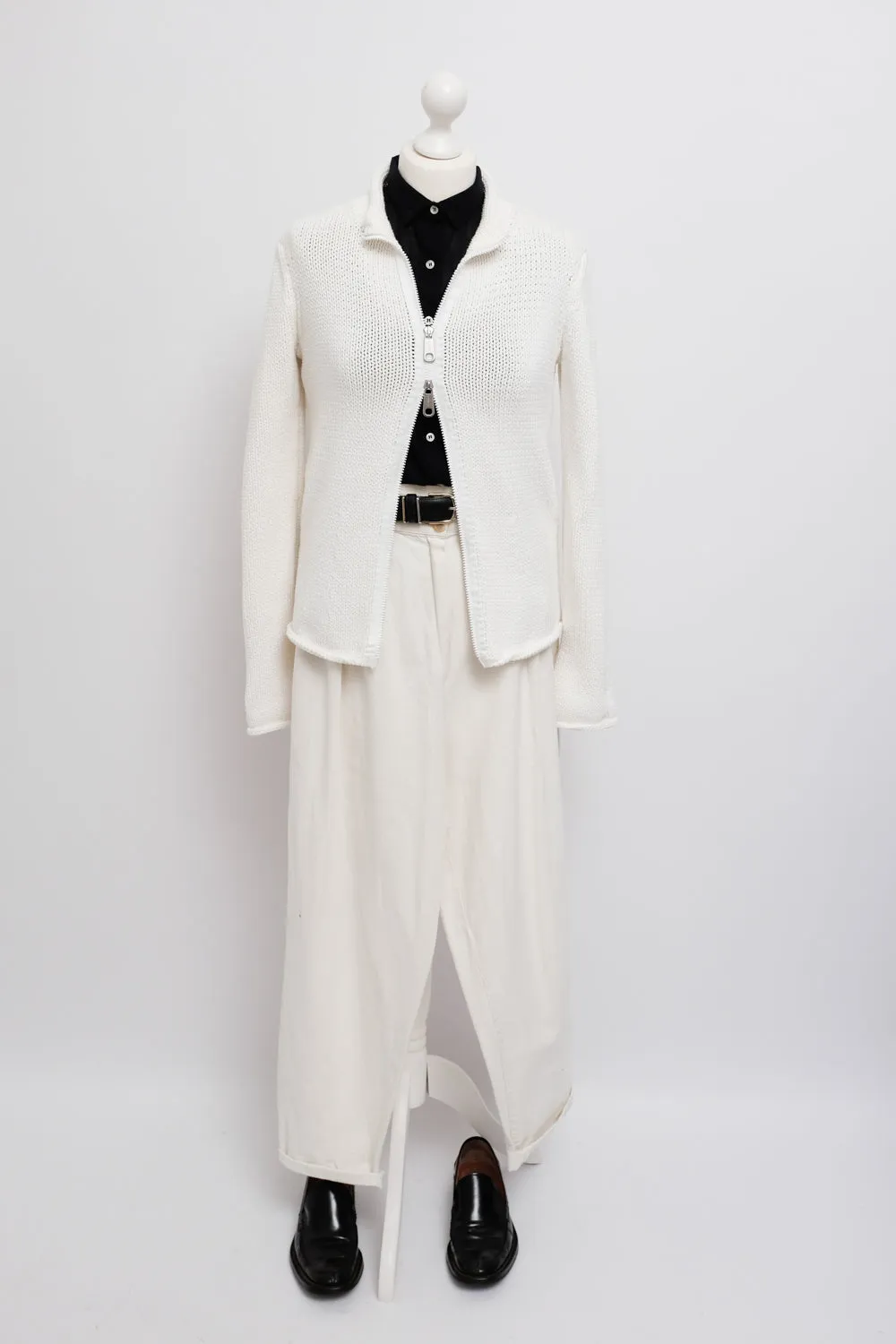 JIL SANDER WHITE COTTON ZIP TROYER KNIT