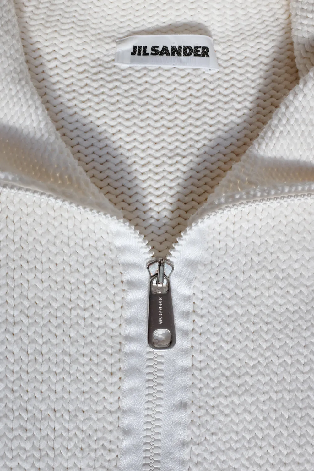 JIL SANDER WHITE COTTON ZIP TROYER KNIT