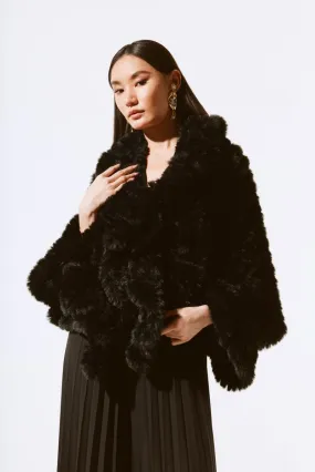 Joseph Ribkoff Black Oversized Faux Fur Cape Cover-Up 243758