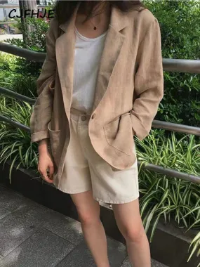 Khaki Casual Thin Cotton Loose Style Blazers