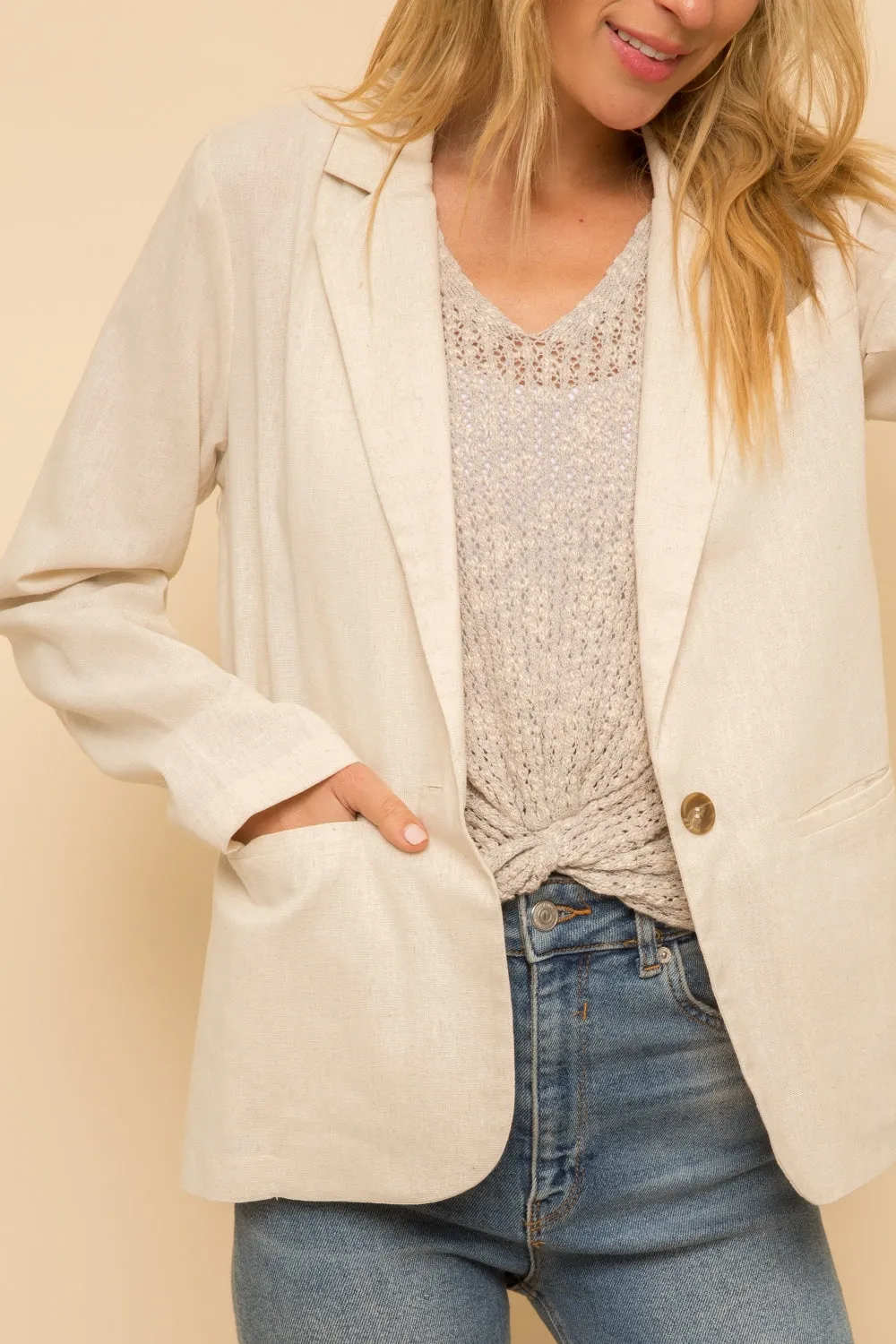 Linen Blazer in Natural Tan