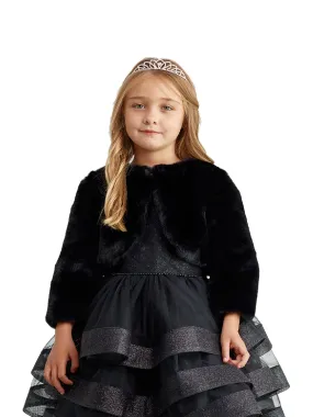 Little Girls Black Stylish Faux Fur Bolero Jacket 2-6