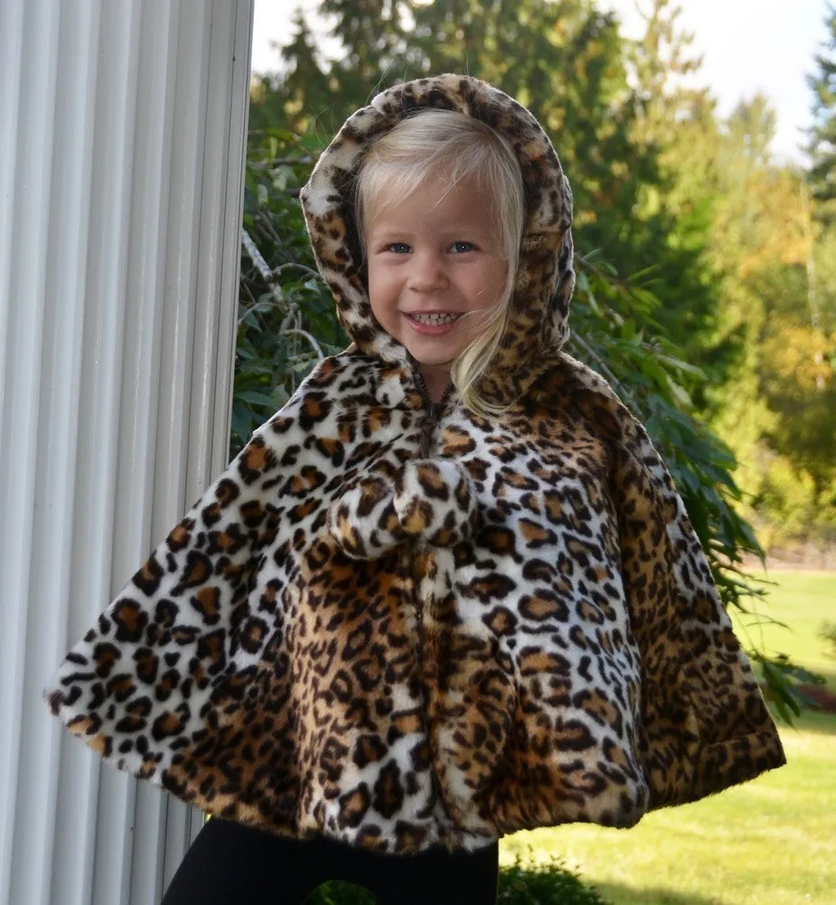 Little Girls Brown Leopard Faux Poncho 1T-6