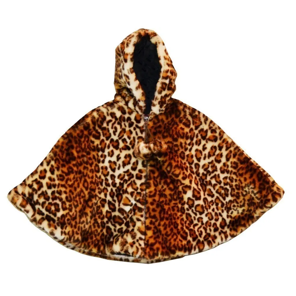 Little Girls Brown Leopard Faux Poncho 1T-6