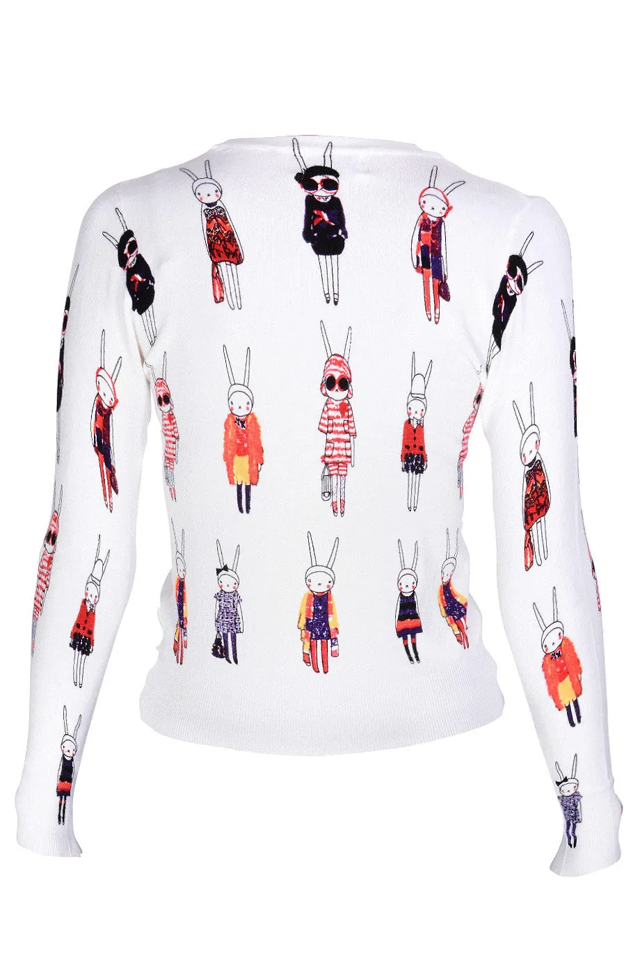 LONDON MISS RABBIT White Printed Cardigan