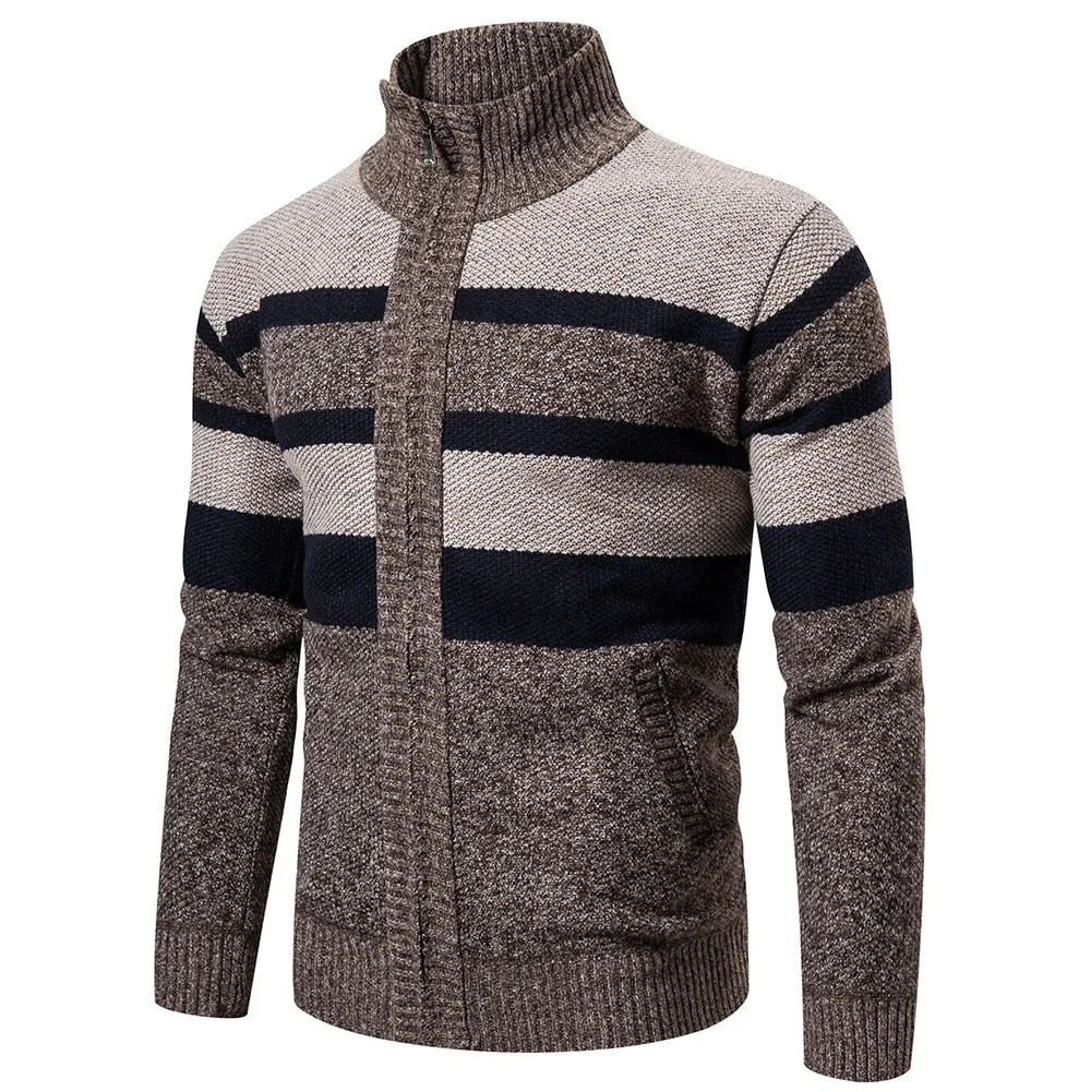 Men Sweaters Jackets Coats Striped Knitted Cardigan Slim Fit Sweaters Coat