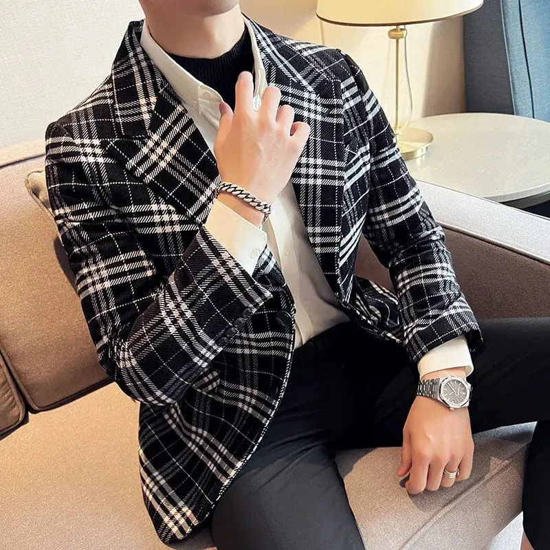 Men’s British Style Plaid Blazer – High-Quality Slim Fit Business Suit Coat, Formal Jacket