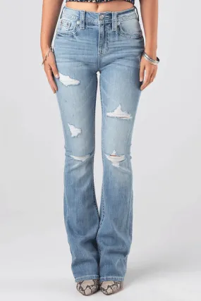 Miss Me Women's Classic Torn Light Blue Bootcut Jeans