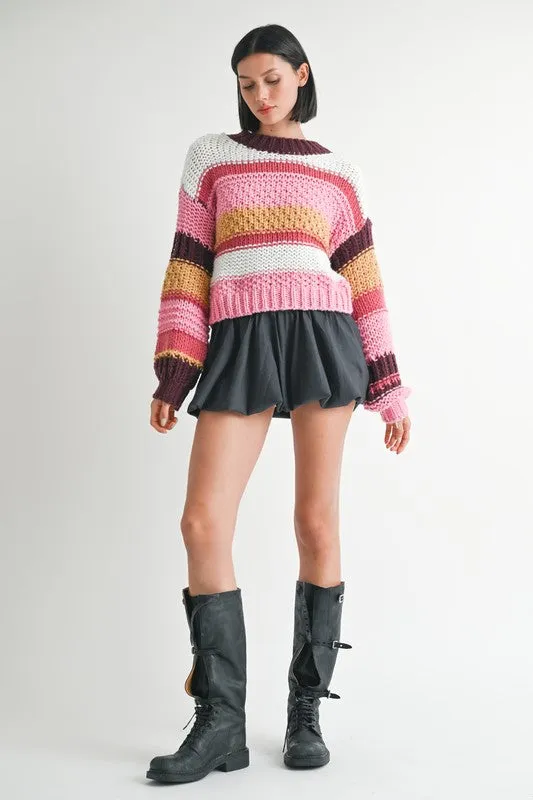 MOCK NECK STRIPED SWEATER