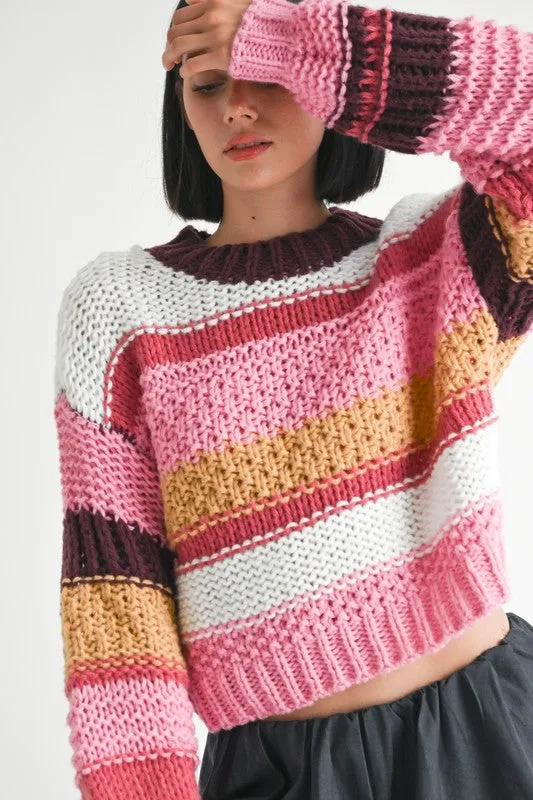 MOCK NECK STRIPED SWEATER