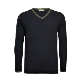 Navy Cashmere V Neck Sweater with contrast Neptune